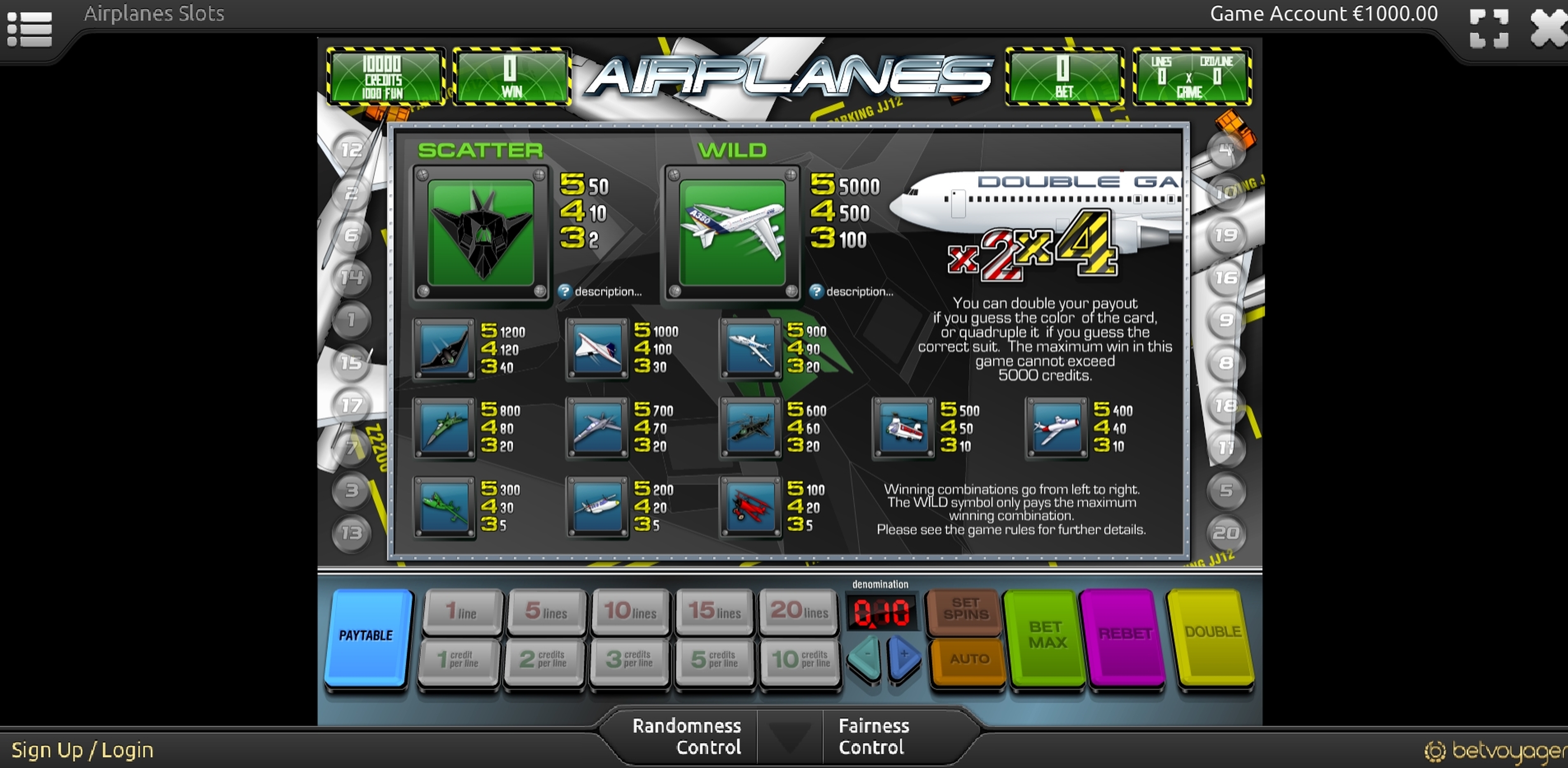 Info of Airplanes Slot Game by Portomaso Gaming