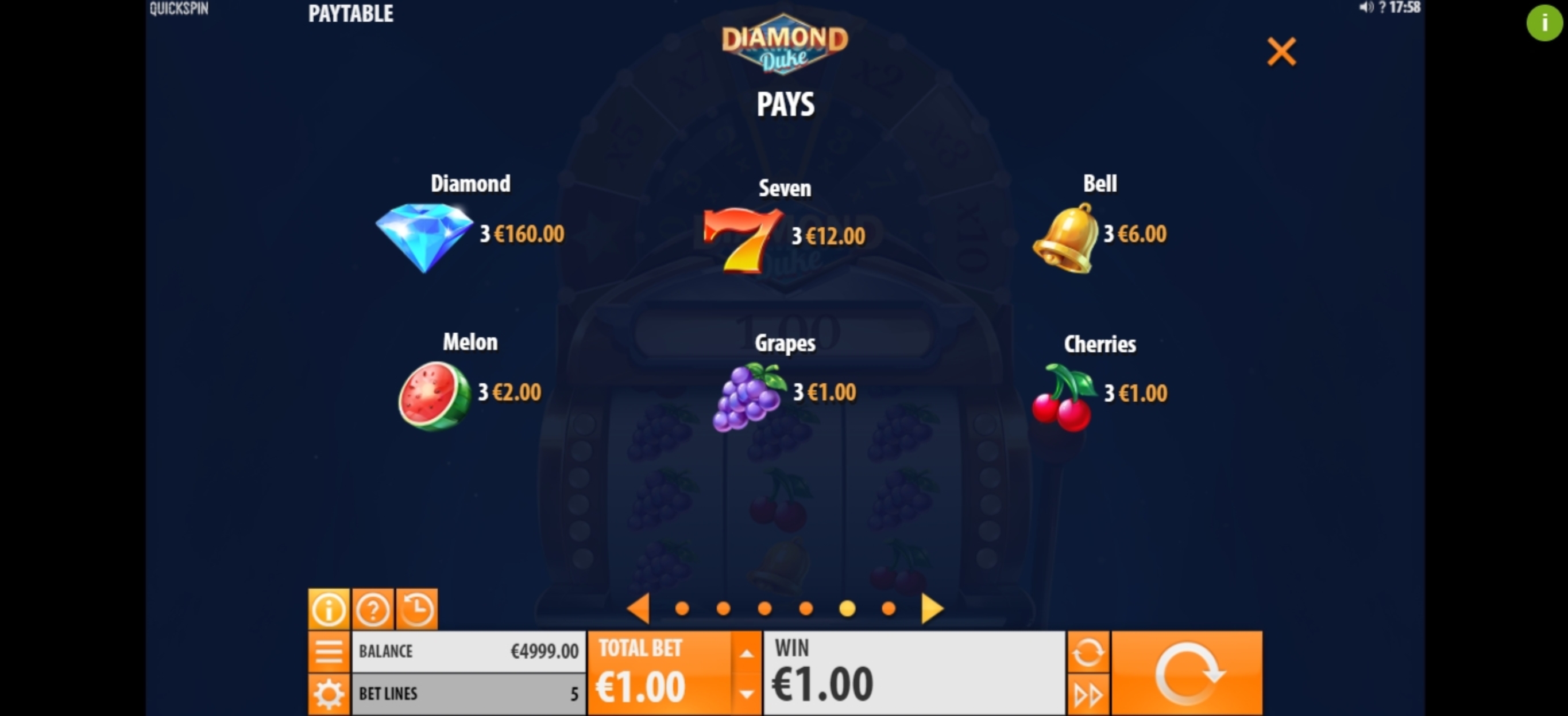 Info of Diamond Duke Slot Game by Quickspin