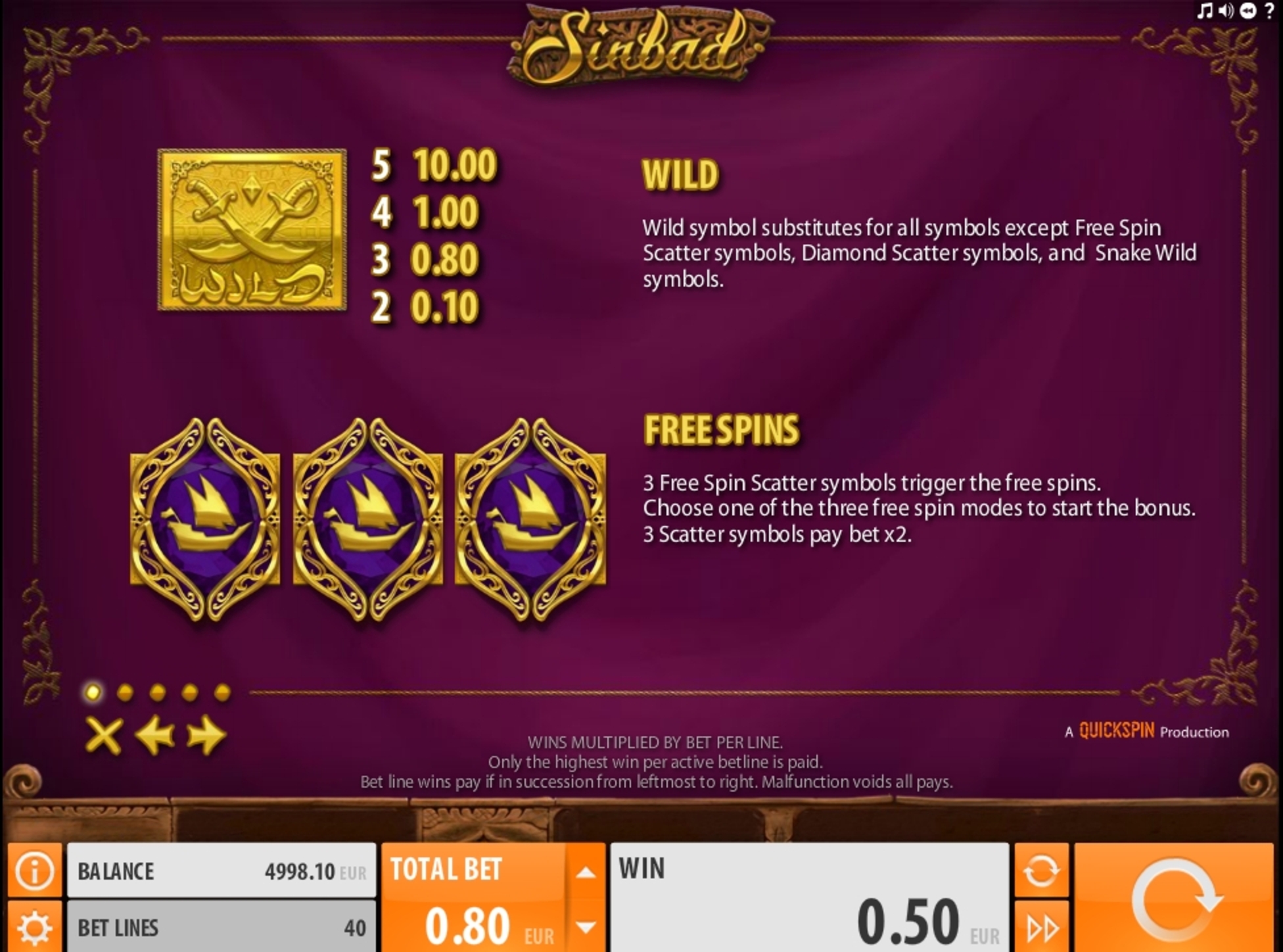 Info of Sinbad Slot Game by Quickspin