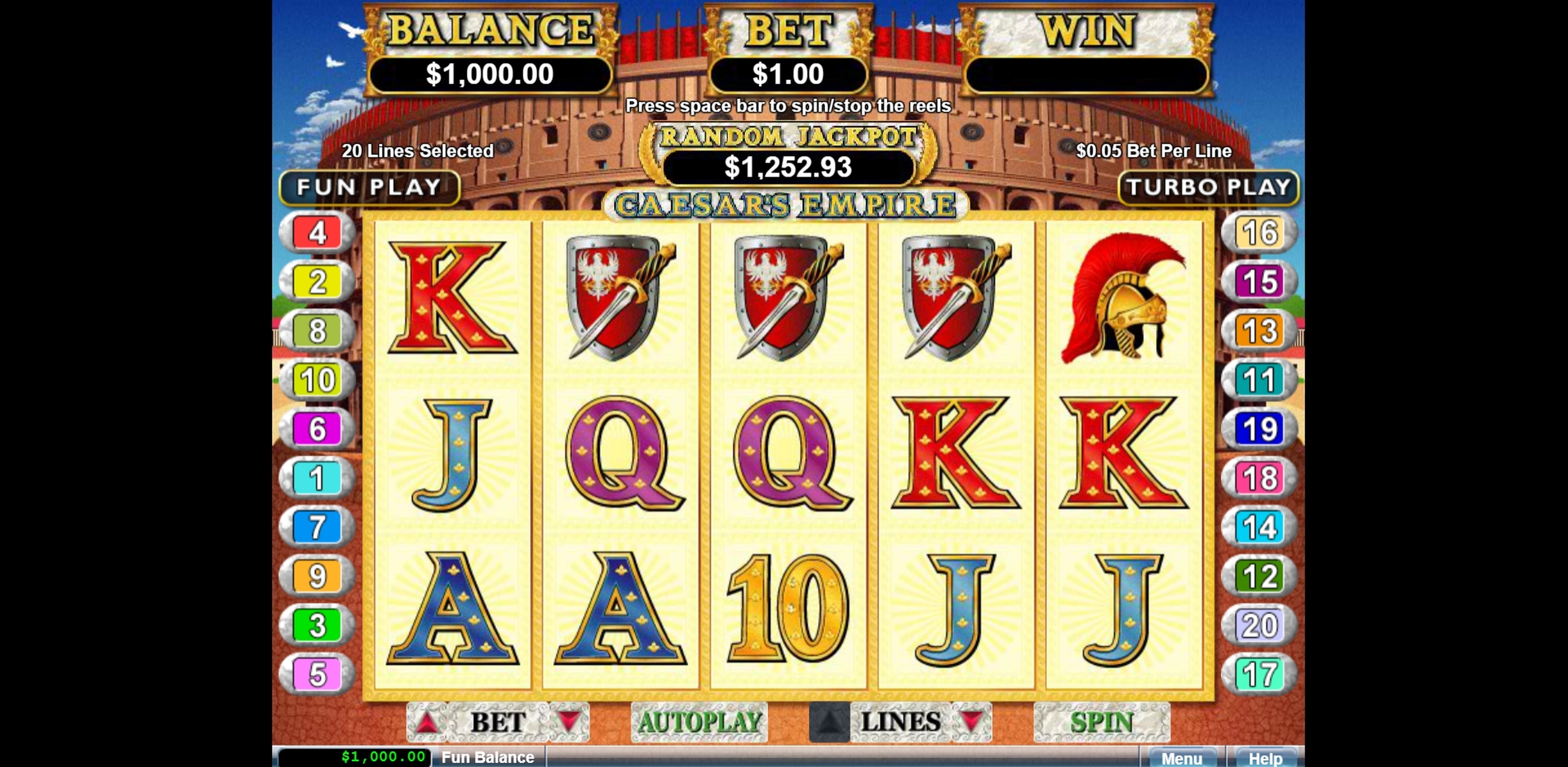 Reels in Caesars Empire Slot Game by Real Time Gaming
