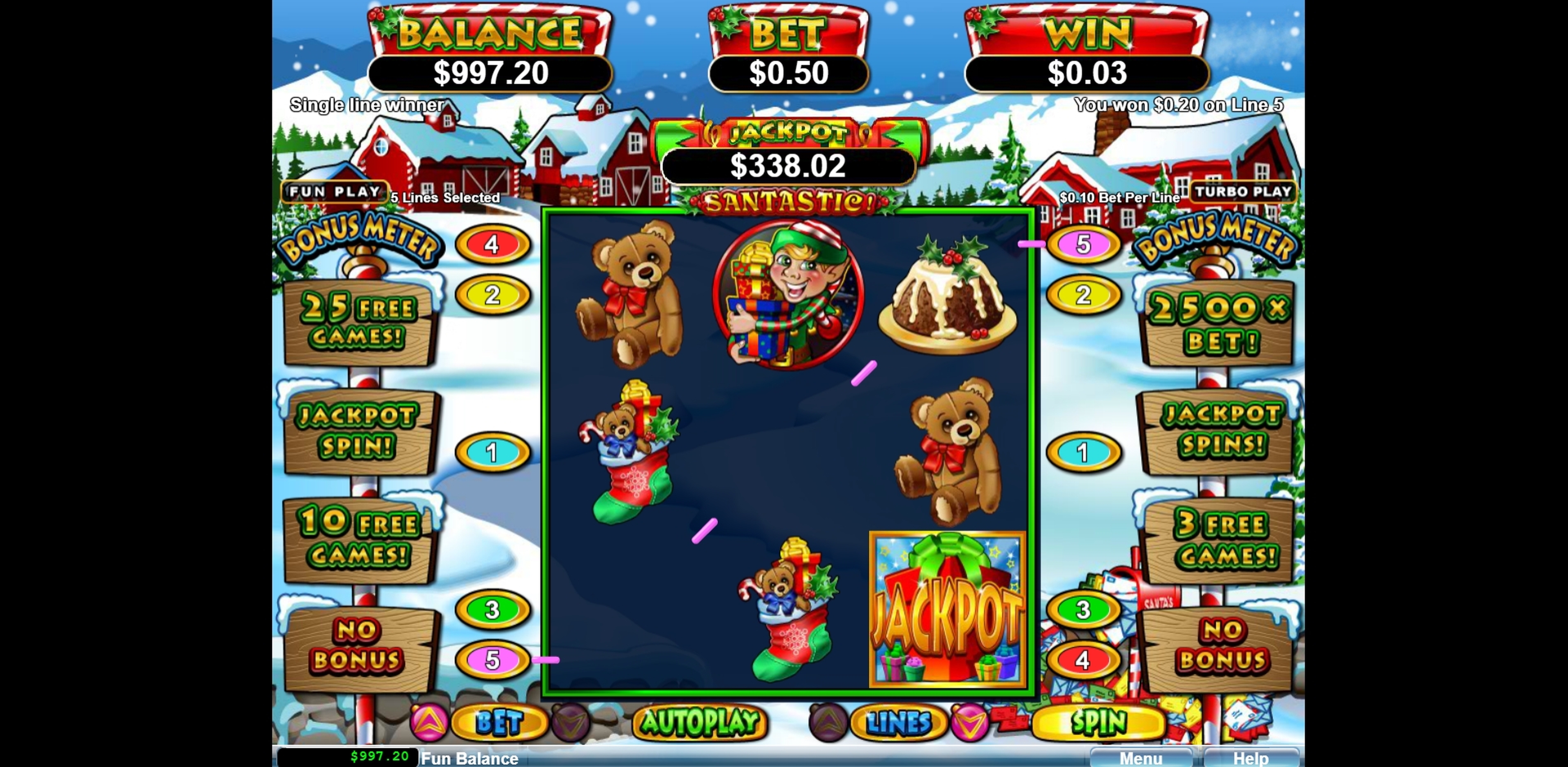 Win Money in Santastic Free Slot Game by Real Time Gaming