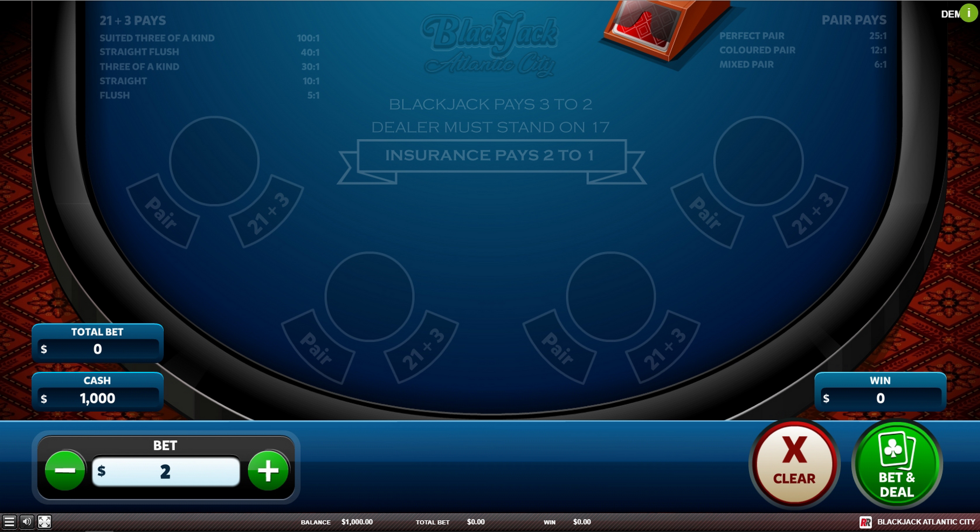 Reels in Blackjack Atlantic City Slot Game by Red Rake Gaming