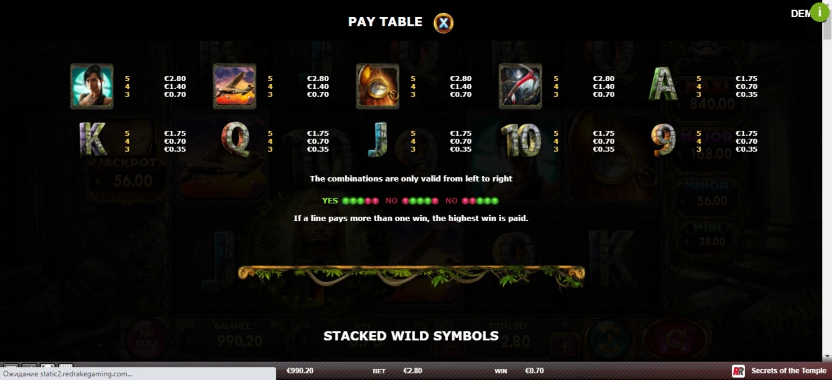 Info of Secrets Of The Temple Slot Game by Red Rake Gaming