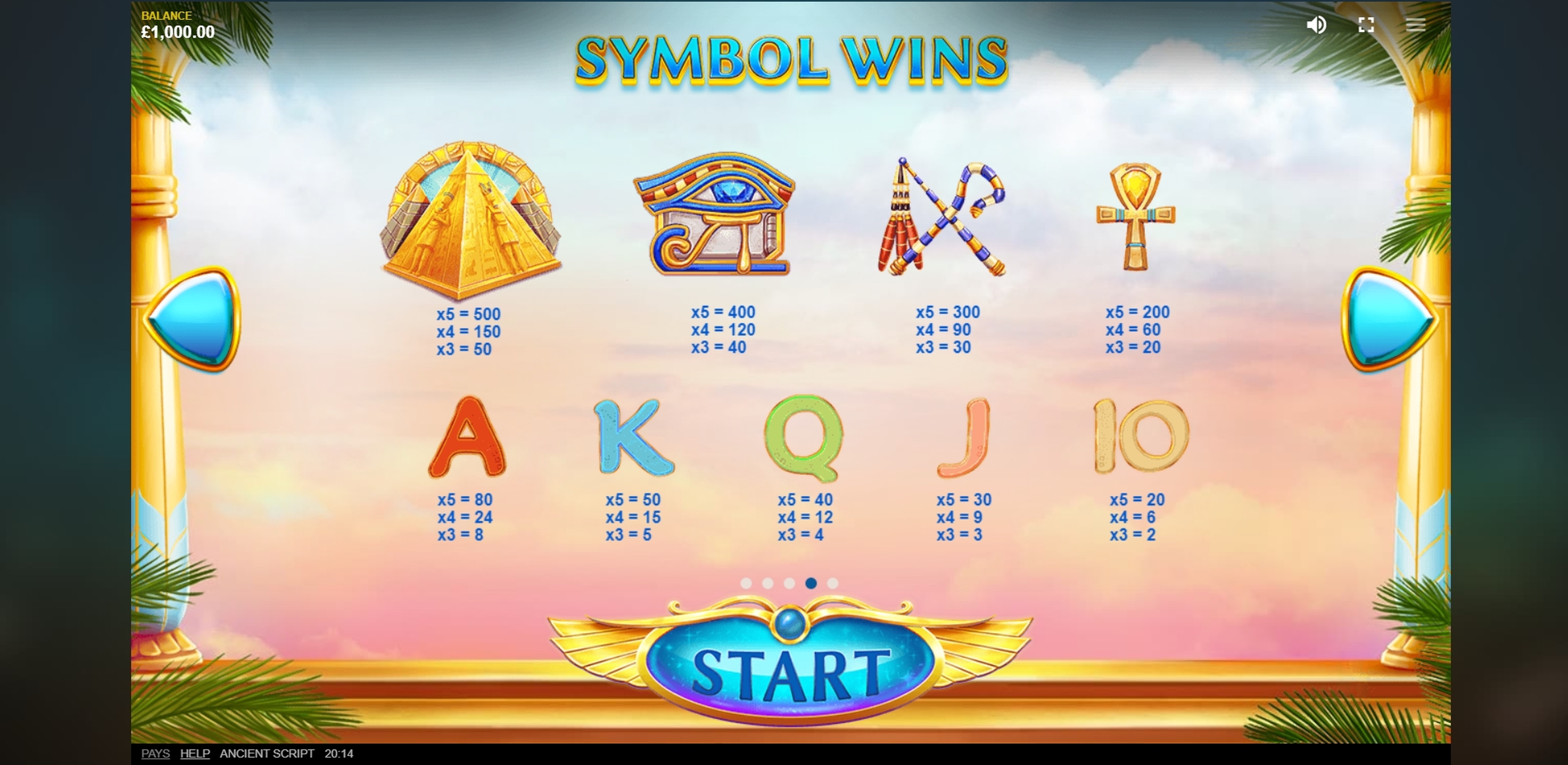 Info of Ancient Script Slot Game by Red Tiger Gaming