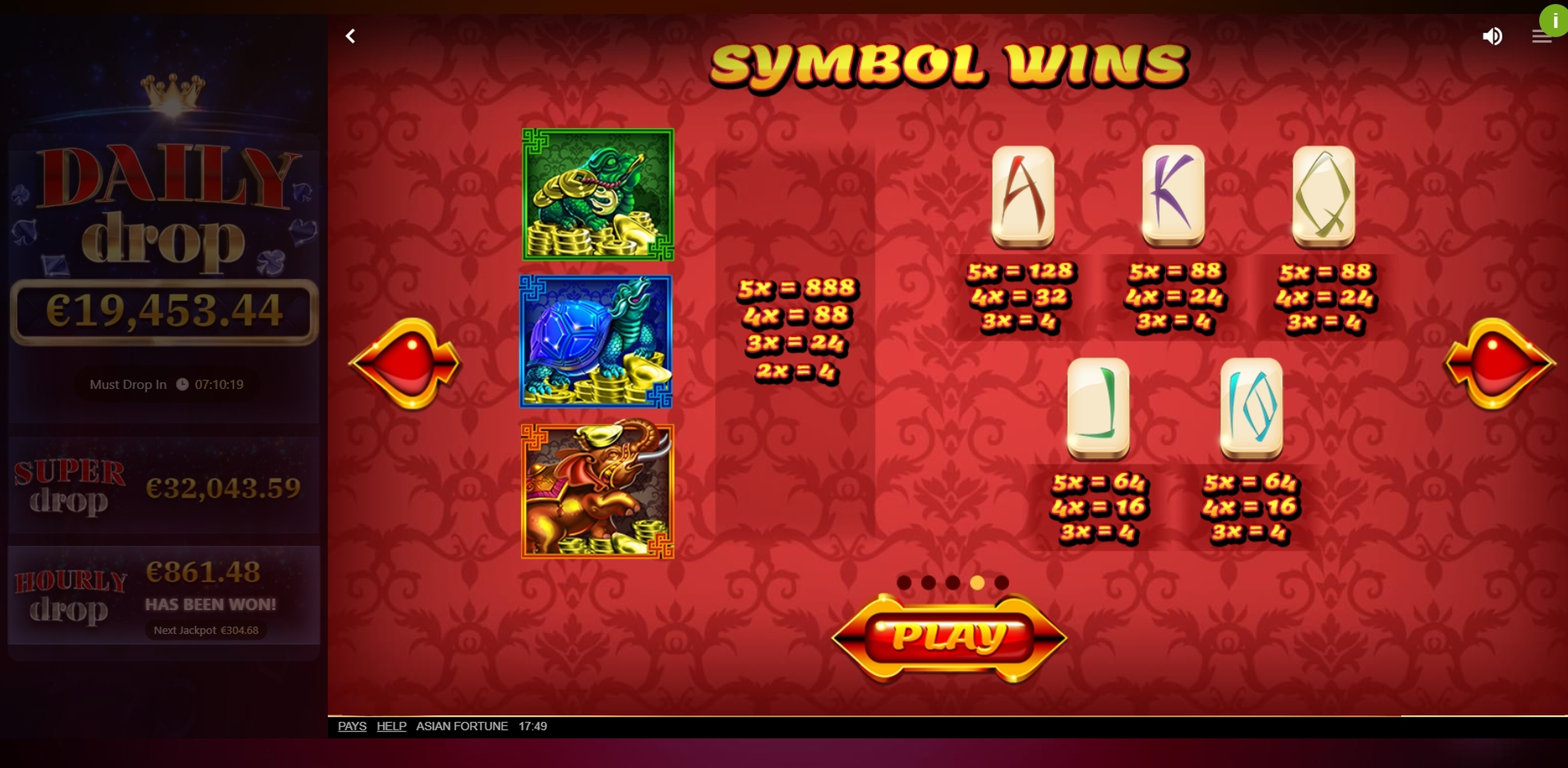 Info of Asian Fortune Slot Game by Red Tiger Gaming