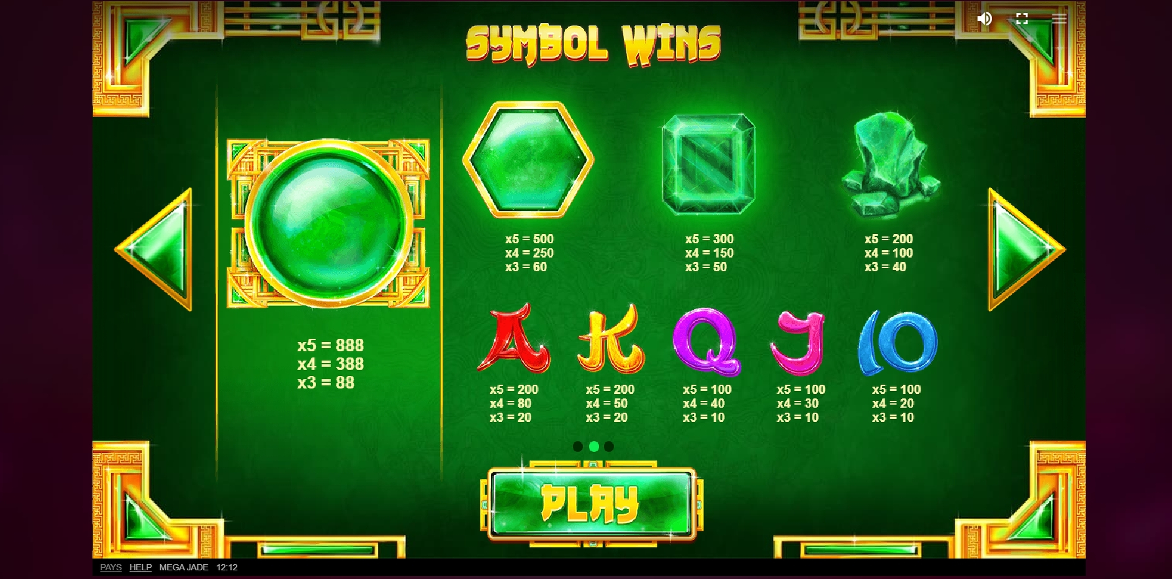 Info of Mega Jade Slot Game by Red Tiger Gaming