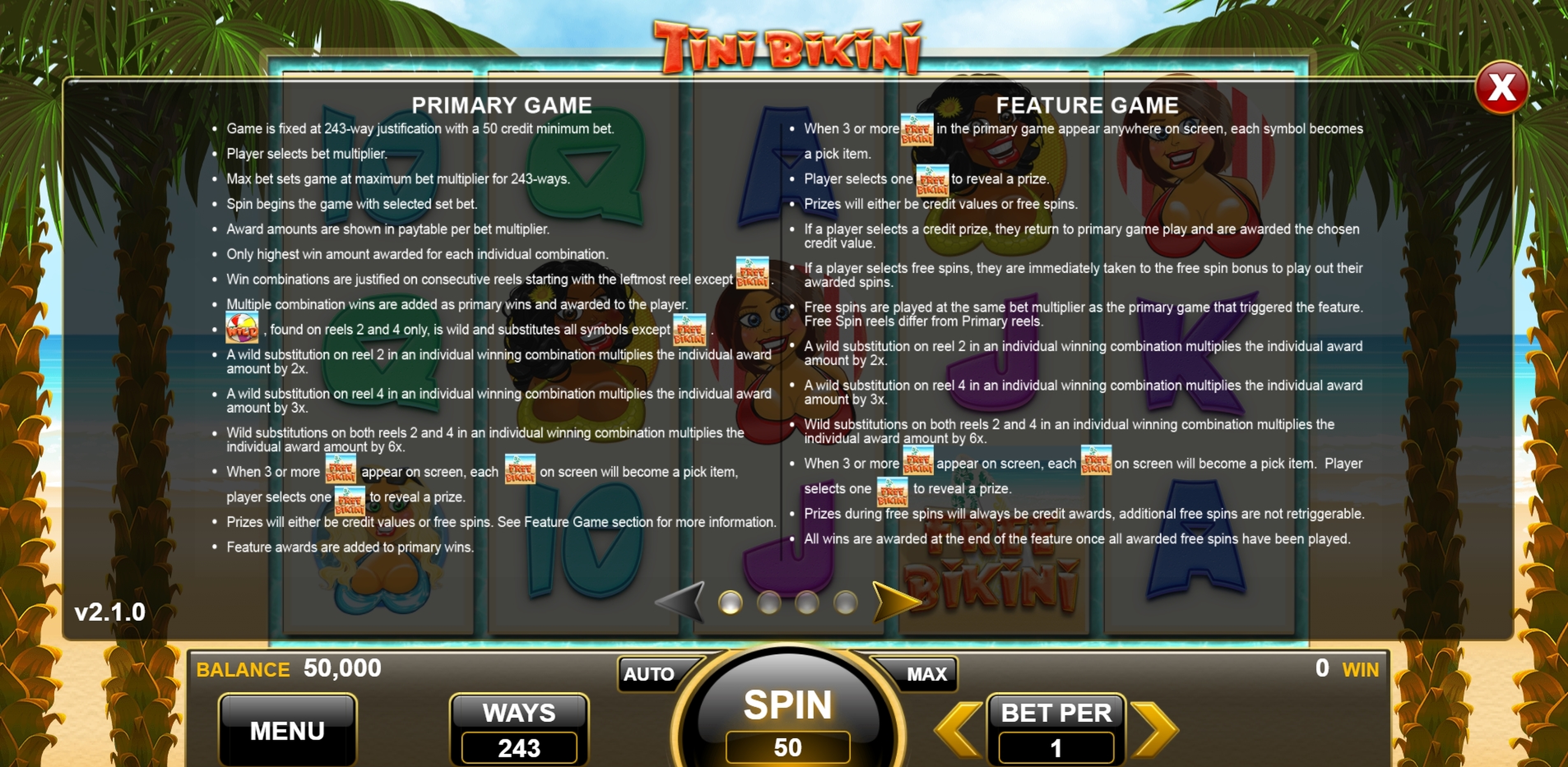 Info of Tini Bikini Slot Game by Spin Games