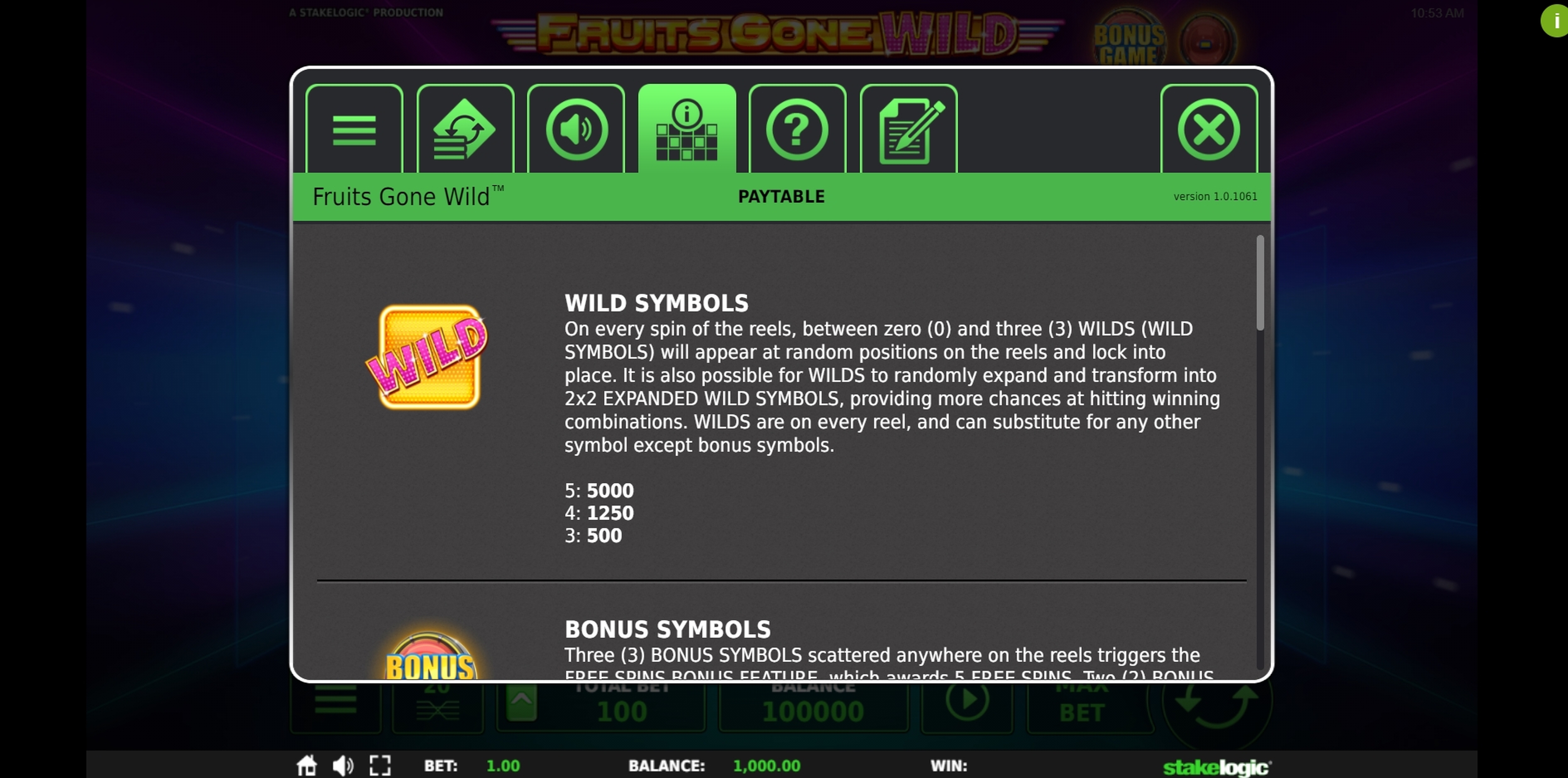 Info of Fruits Gone Wild Slot Game by Stakelogic