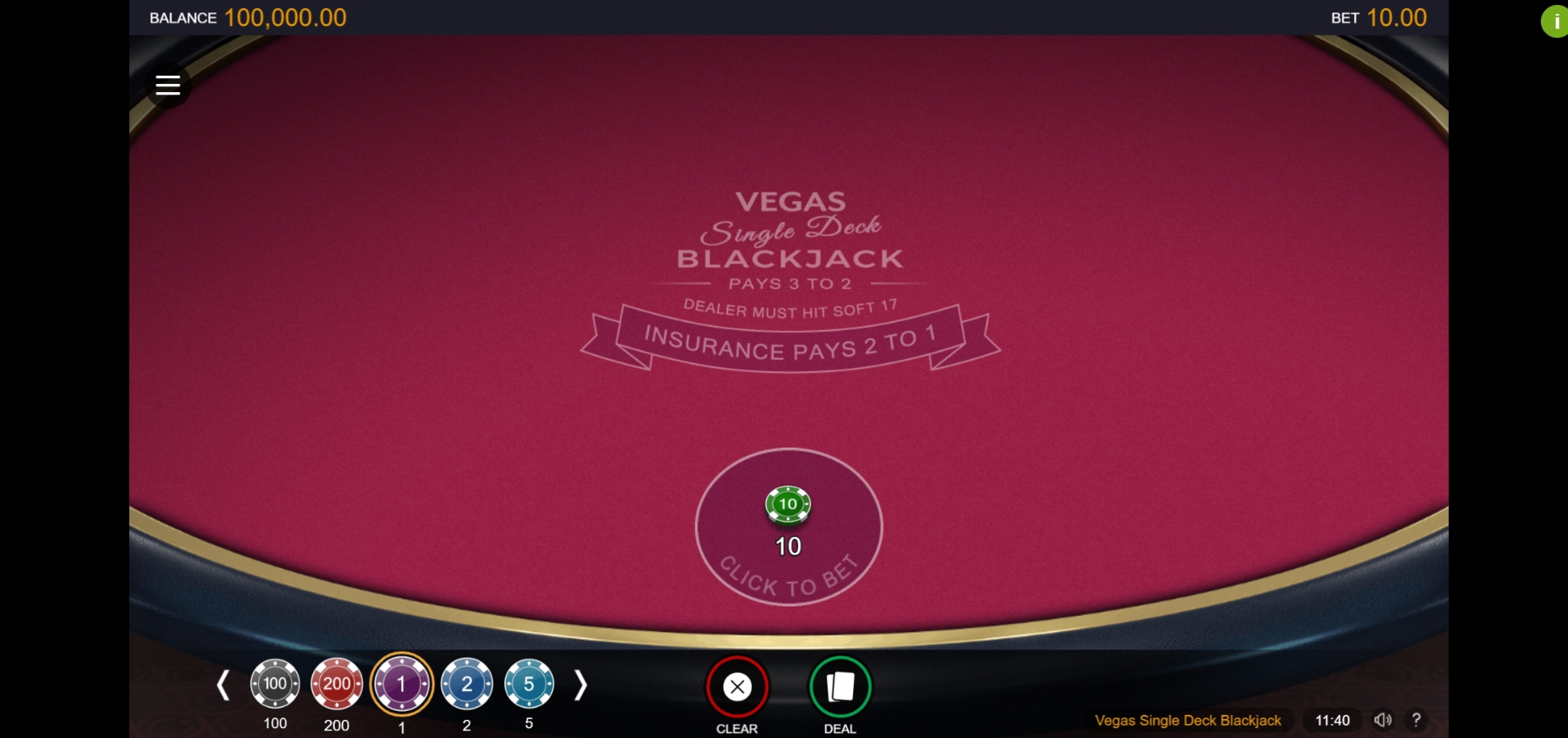 Reels in Vegas Single Deck Blackjack Slot Game by Switch Studios