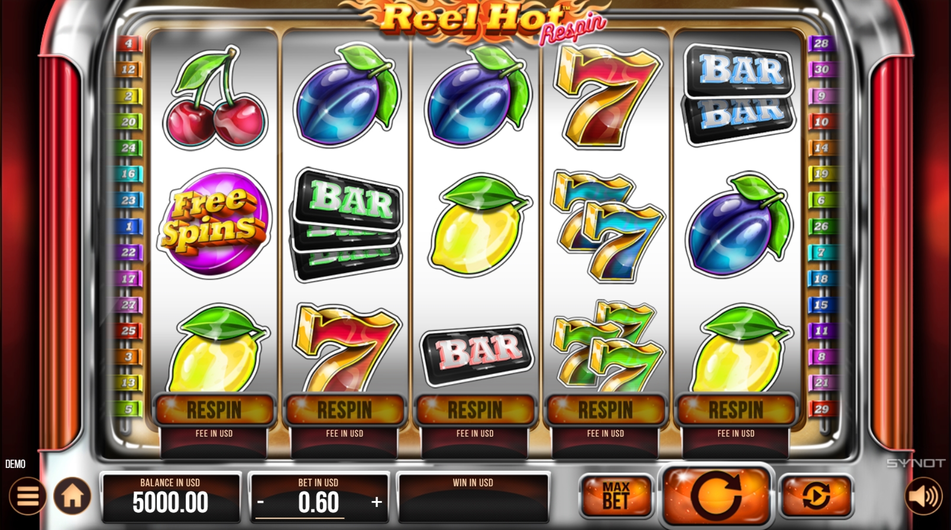 Reels in Reel Hot Respin Slot Game by Synot Games