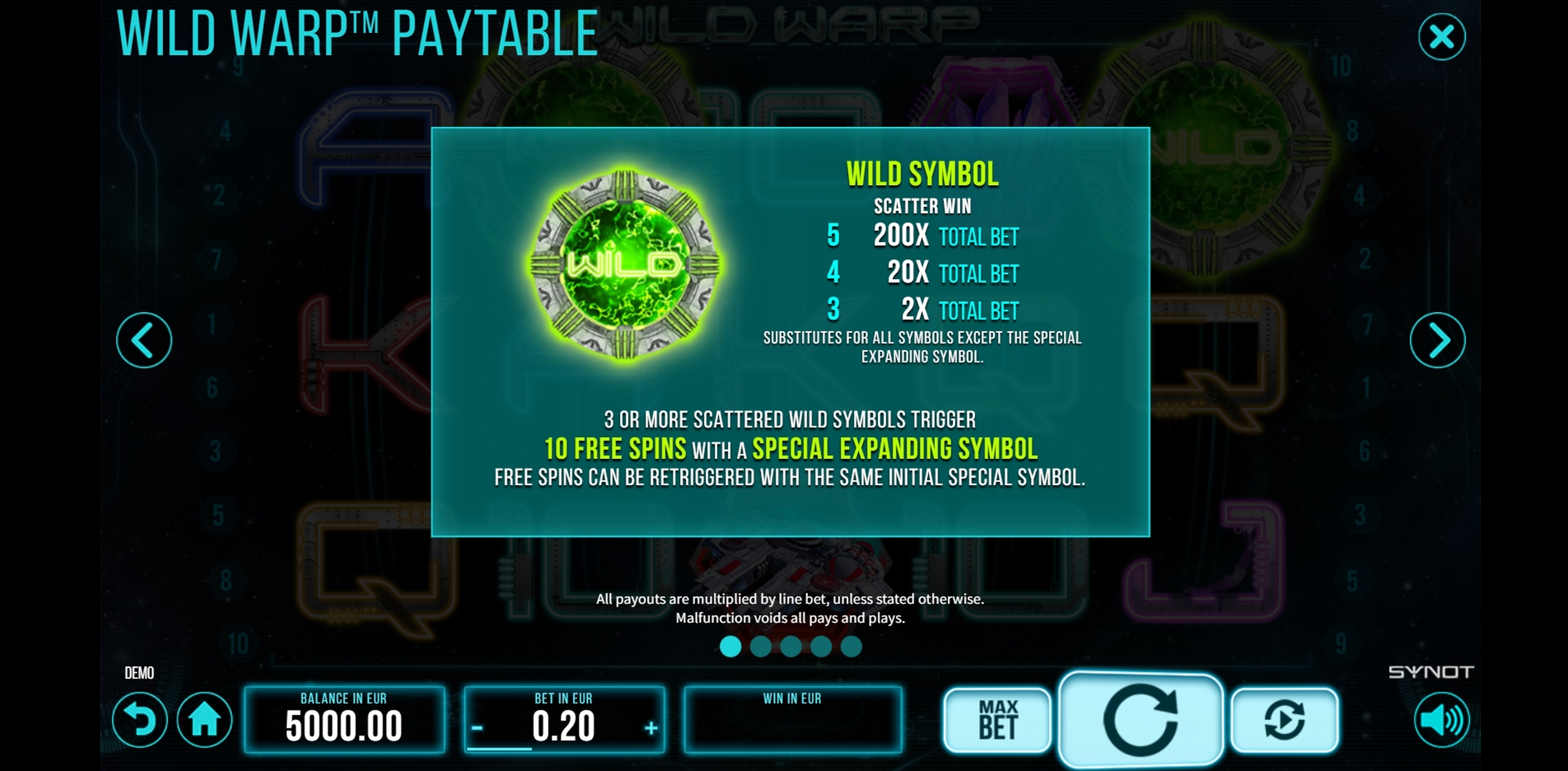 Info of Wild Warp Slot Game by Synot Games