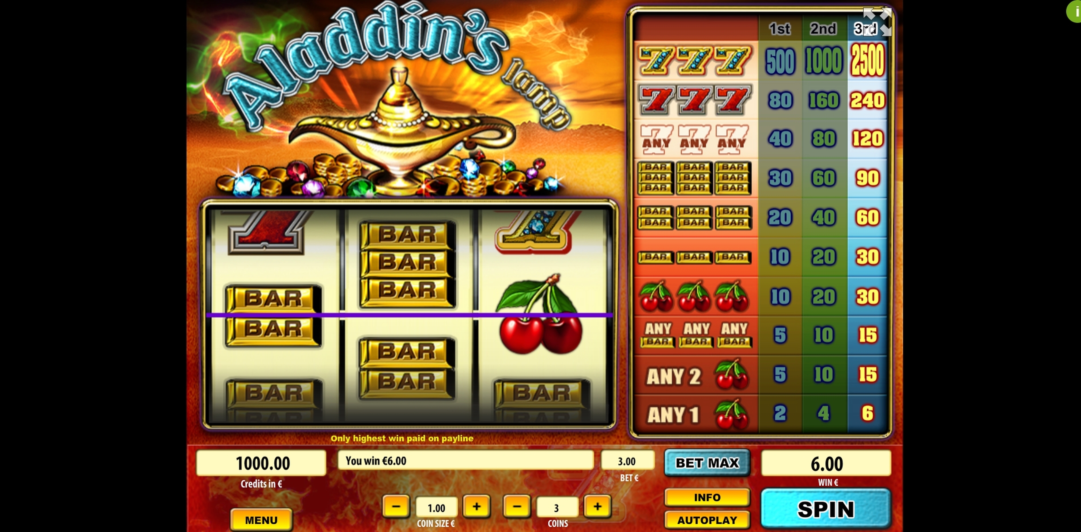 Win Money in Aladdin's Lamp Free Slot Game by Tom Horn Gaming