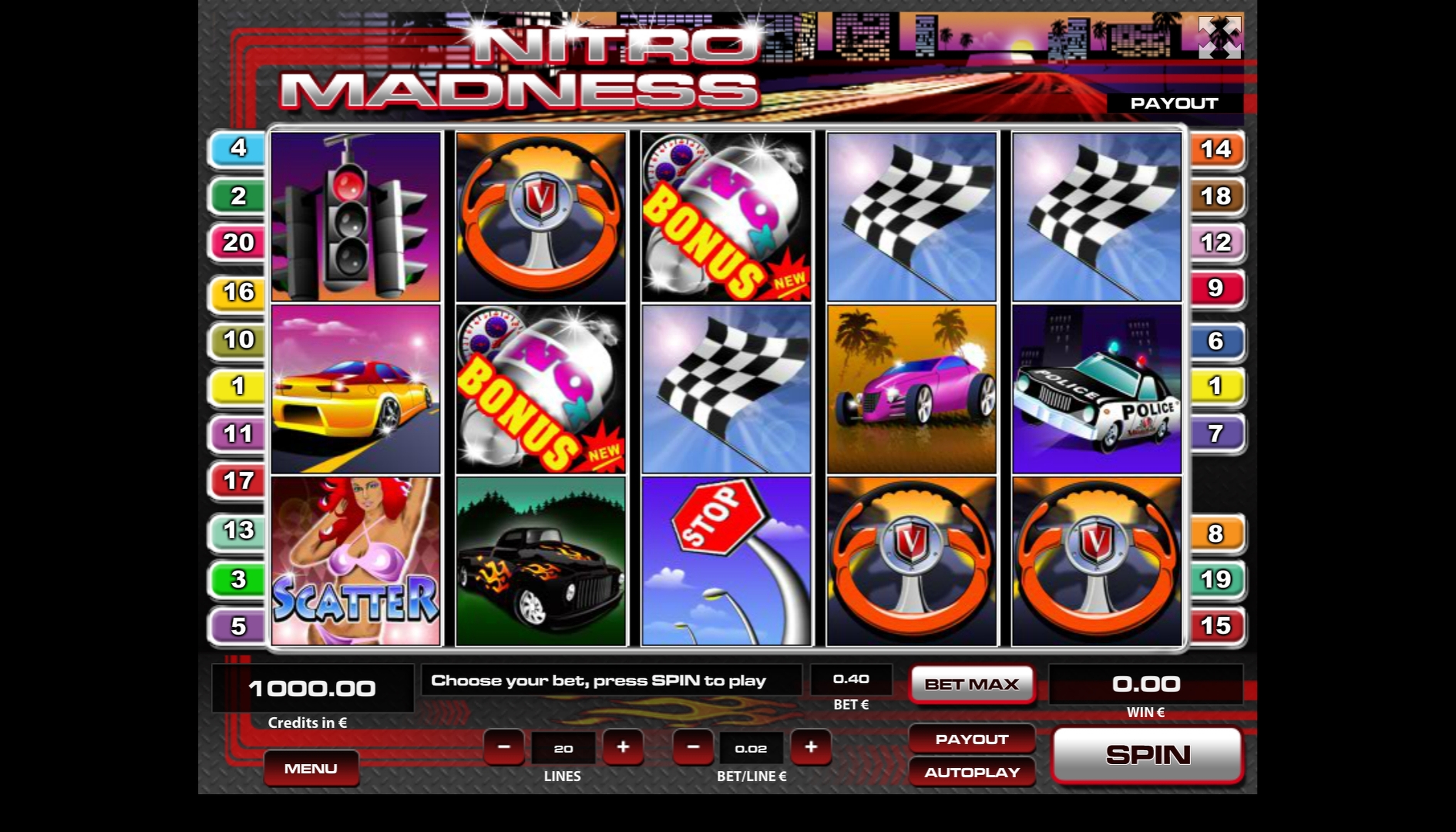 Reels in Nitro Madness Slot Game by Tom Horn Gaming