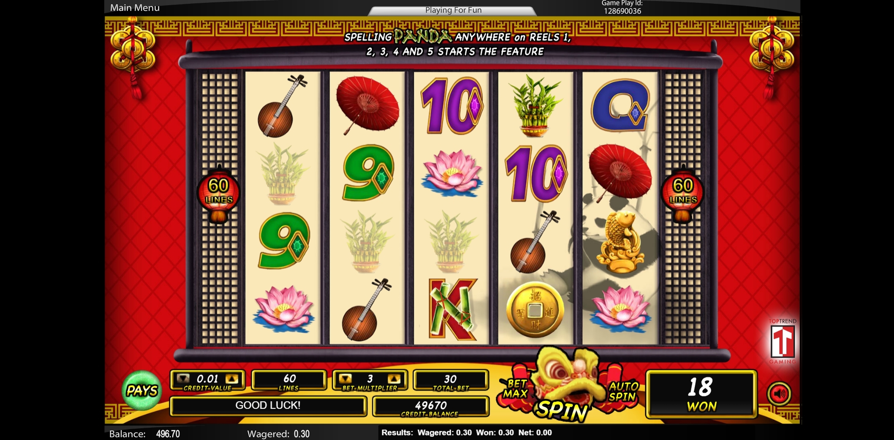Win Money in Lucky Panda Free Slot Game by Top Trend Gaming