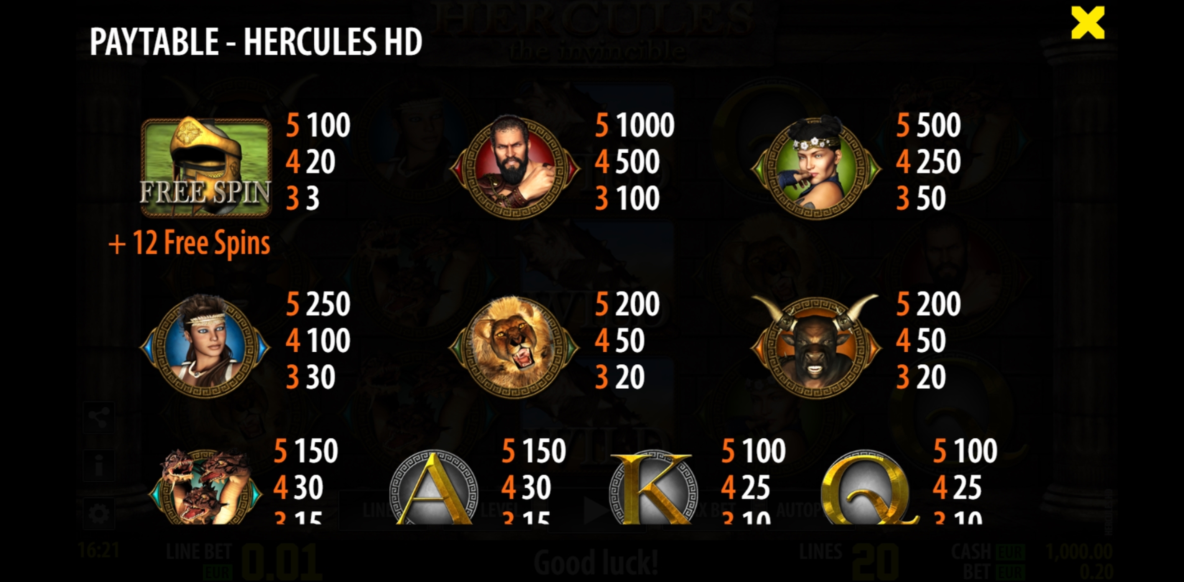 Info of Hercules HD Slot Game by World Match