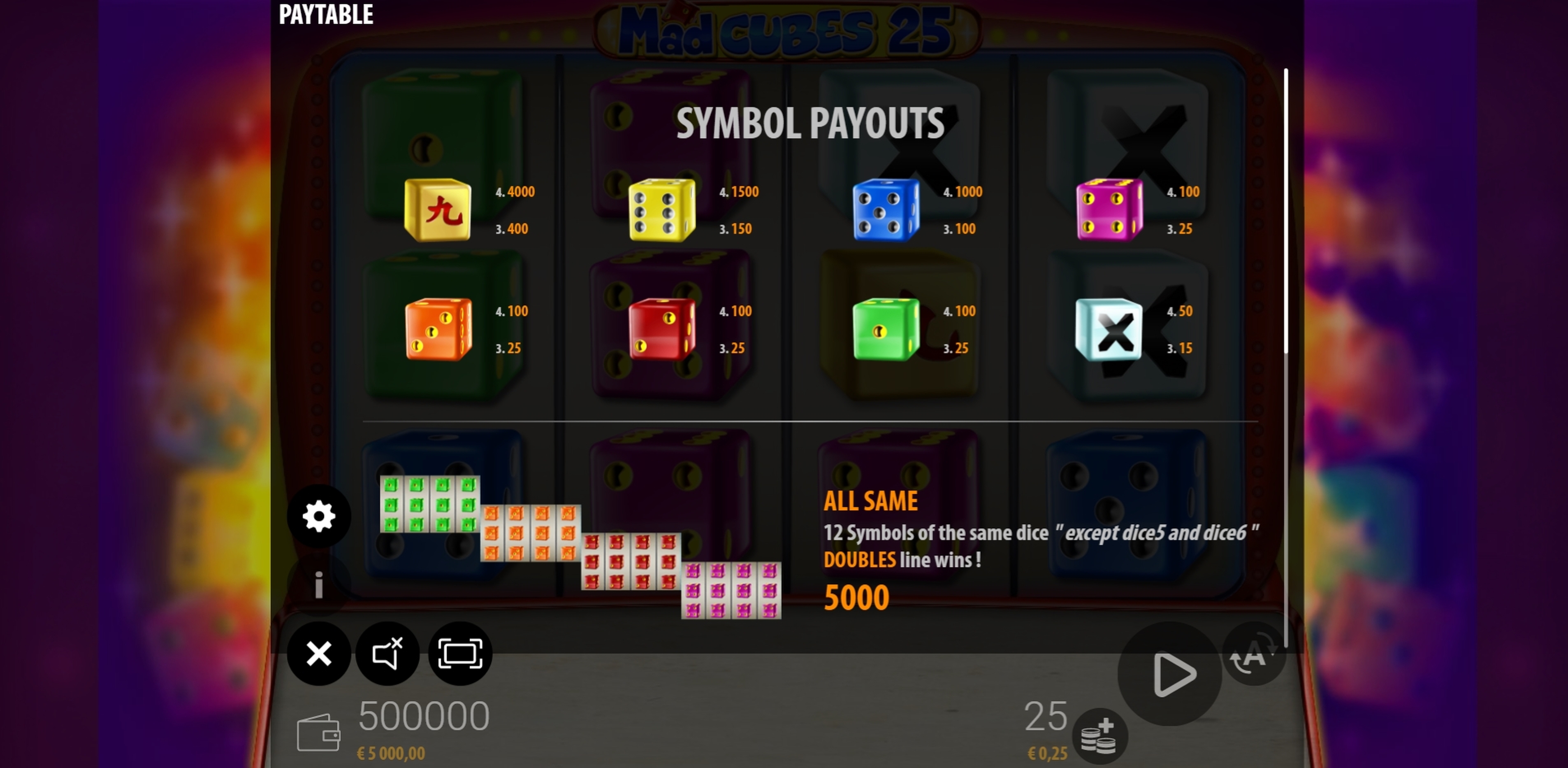 Info of Mad Cubes 25 Slot Game by ZEUS PLAY